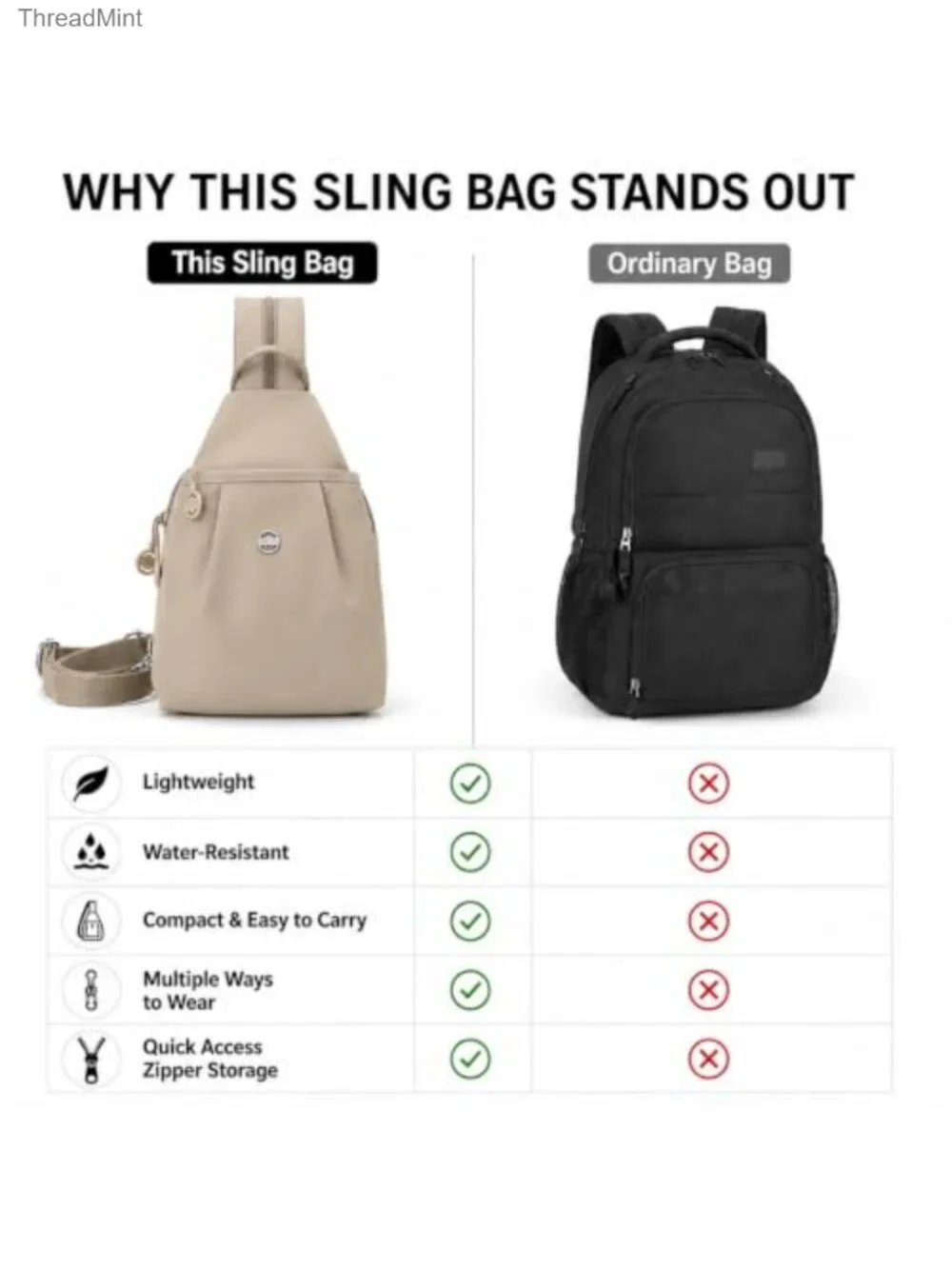 Women's Water-Resistant Sling Backpack Crossbody Chest Bag for Travel Work Gym